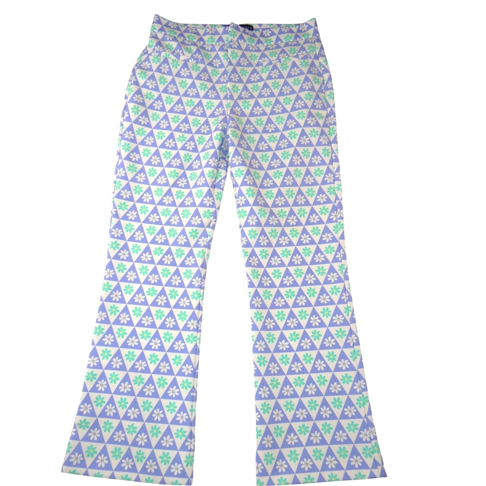 Zara Purple Floral Geometric Flare Leg High‎ Rise Retro Pants Womens Size M